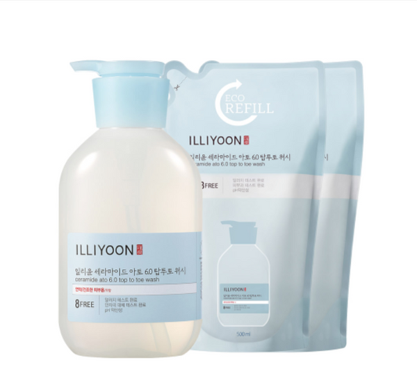 ILLIYOON Ceramide Ato 6.0 Top to Toe Wash 500mL + Refill 500mL * 2ea, Cream 30mL